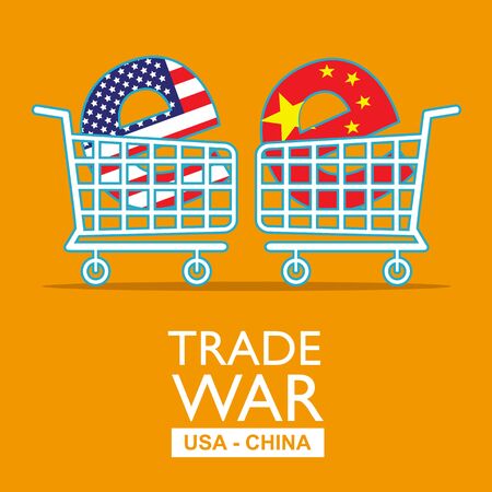 Trade war, USA versus China. America-China tariff business global exchange international.のイラスト素材