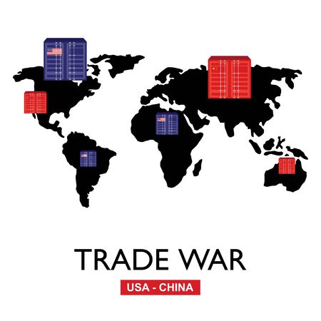 Trade war, USA versus China. America-China tariff business global exchange international.のイラスト素材
