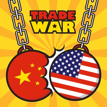 Trade war, USA versus China. America-China tariff business global exchange international.のイラスト素材