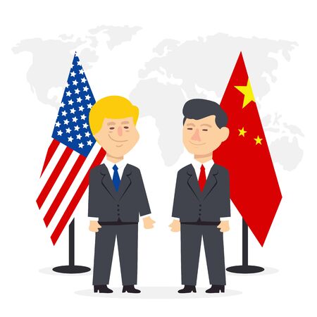 Trade war, USA versus China. America-China tariff business global exchange international.のイラスト素材