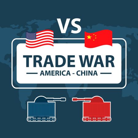 Trade war, USA versus China. America-China tariff business global exchange international.のイラスト素材