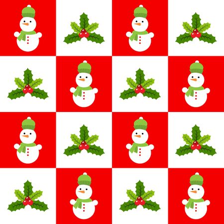 Snowman and mistletoe seamless background.のイラスト素材