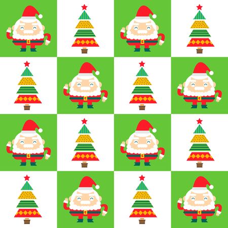 Santa Claus and Christmas tree seamless background.のイラスト素材