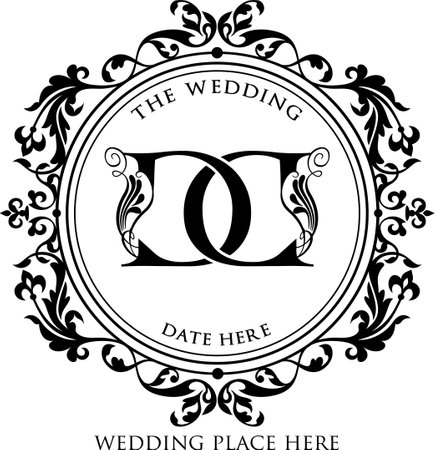 DC Unique Monogram with Simple Floral Ornament for Wedding Invitationのイラスト素材
