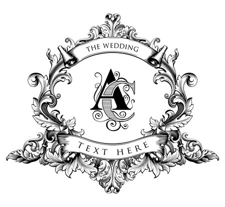 AC Monogram with Baroque Frame Pattern Vectorのイラスト素材