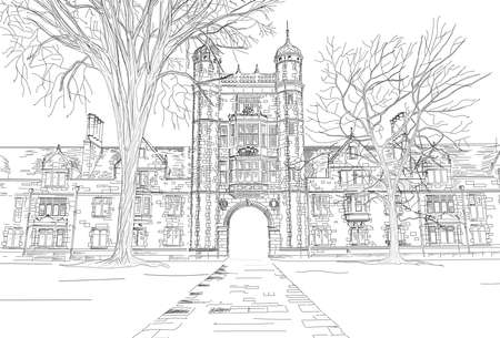 Building of University Hand Drawing Sketchのイラスト素材
