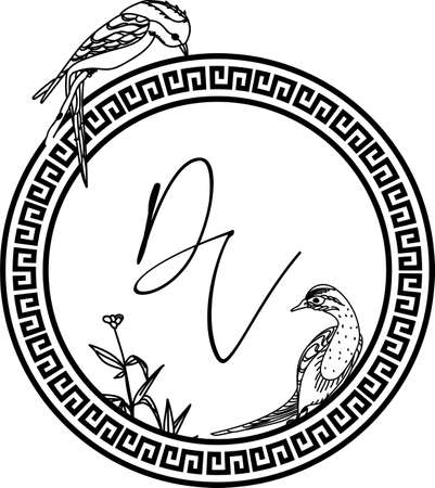 DV Initials with Simple Chinoiserie Frame Ornament for Wedding Invitationのイラスト素材