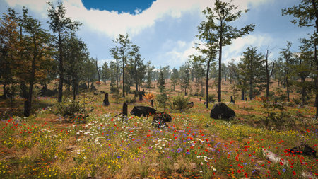 Background to ecology and sustainable development, environmental concept to safeguard biodiversity and growing economy. 3D renderの写真素材