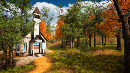 3D rendering. Outside american church with natural environmentの写真素材