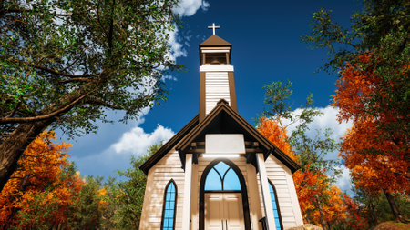 3D rendering. Outside american church with natural environmentの写真素材
