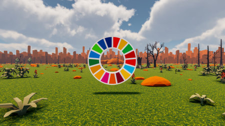 Graphic resources for sustainable development goals, biodiversity, a growing economy and ecology. 3d rendering and low polyの写真素材