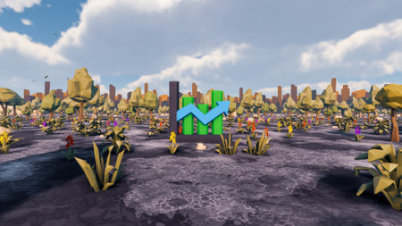 Graphic resources for sustainable development goals biodiversity a growing economy and ecology 3D render and low polyの写真素材