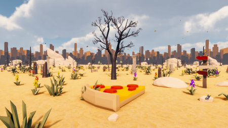 Landscape activities with pattern and field and takeaway 3d renderの写真素材