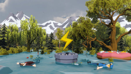 Graphic resources for sustainable development goals biodiversity a growing economy and ecology 3D render and low polyの写真素材