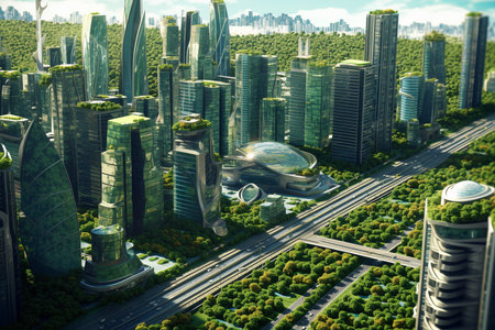 A Modern Electric Cars in Urban Landscape - Eco-Friendly Transportation Conceptの素材