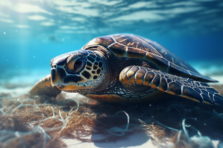 A Plastic Pollution Crisis in Ocean - Environmental Awareness Conceptの素材