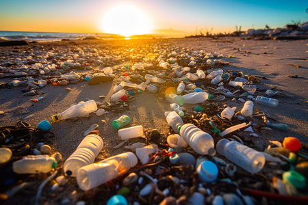 A Plastic Pollution Crisis in Ocean - Environmental Awareness Conceptの素材