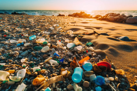 A Plastic Pollution Crisis in Ocean - Environmental Awareness Conceptの素材