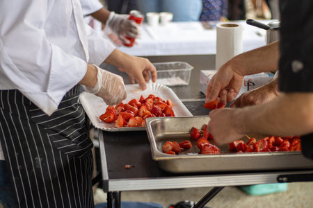 Vergt, Dordogne, France May 22 2023: Strawberry's party in a rural cityのeditorial素材