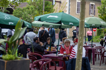 Vergt, Dordogne, France May 22 2023: Strawberry's party in a rural cityのeditorial素材