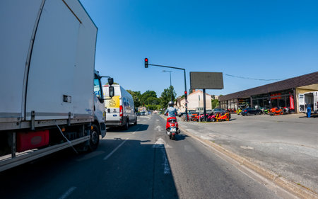 Perigueux, Dordogne, France May 31 2023: Navigating City Life: An Examination of Transport Systems and Traffic Circulationのeditorial素材