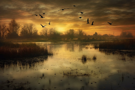 a Harmony in the Marsh: Capturing the Intricate Balance of the Wetland Ecosystemの素材
