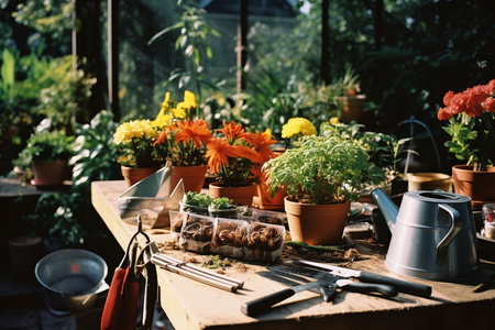 A Spectrum of Gardening: Tools, Plants, and Decor in Natural Harmonyの素材