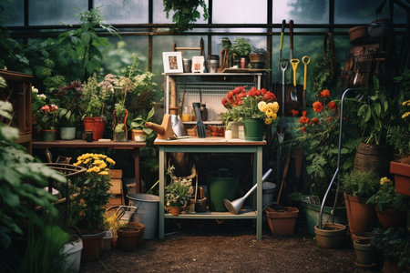 A Spectrum of Gardening: Tools, Plants, and Decor in Natural Harmonyの素材