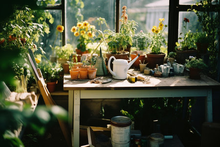 A Spectrum of Gardening: Tools, Plants, and Decor in Natural Harmonyの素材