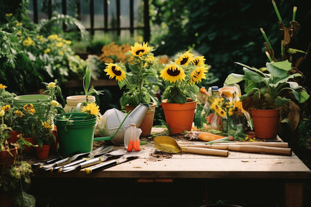 A Spectrum of Gardening: Tools, Plants, and Decor in Natural Harmonyの素材