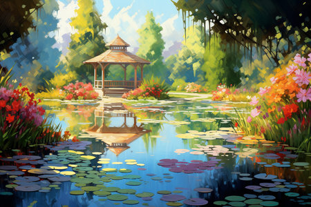 an Impressionistic Capture of a Vibrant Botanical Gardenの素材