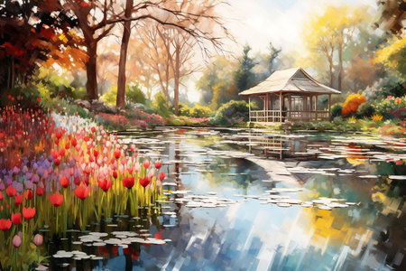 an Impressionistic Capture of a Vibrant Botanical Gardenの素材