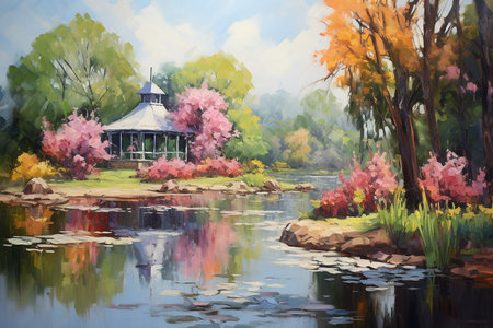 an Impressionistic Capture of a Vibrant Botanical Gardenの素材