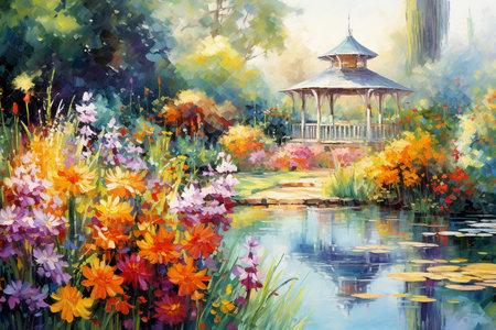 an Impressionistic Capture of a Vibrant Botanical Gardenの素材