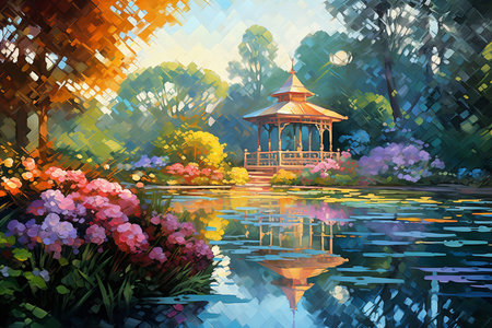 an Impressionistic Capture of a Vibrant Botanical Gardenの素材
