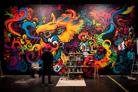 an Pop-Art Graffiti Artist in Actionの素材