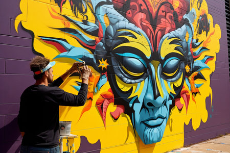 an Pop-Art Graffiti Artist in Actionの素材