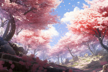 An Anime Spring: A Soothing Spring Under Blooming Cherry Blossomsの素材