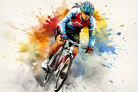 An Abstract Motion: Cyclist in Action on a Dynamic Colorful Backgroundの素材