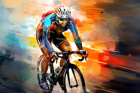 An Abstract Motion: Cyclist in Action on a Dynamic Colorful Backgroundの素材