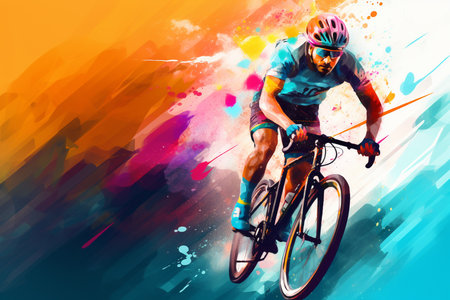 An Abstract Motion: Cyclist in Action on a Dynamic Colorful Backgroundの素材