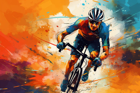 An Abstract Motion: Cyclist in Action on a Dynamic Colorful Backgroundの素材