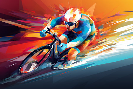 An Abstract Motion: Cyclist in Action on a Dynamic Colorful Backgroundの素材