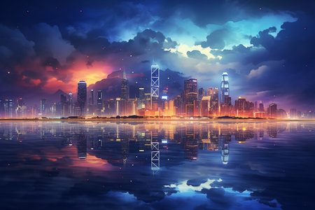 An Futuristic Nighttime: City Skyline in the Futureの素材