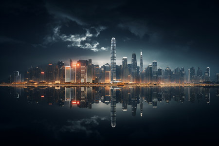 An Futuristic Nighttime: City Skyline in the Futureの素材