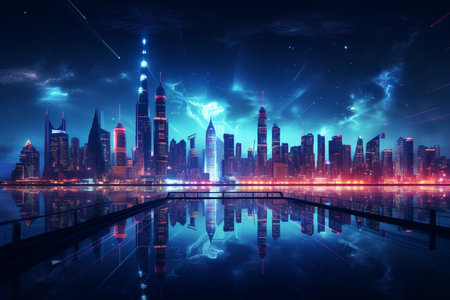 An Futuristic Nighttime: City Skyline in the Futureの素材