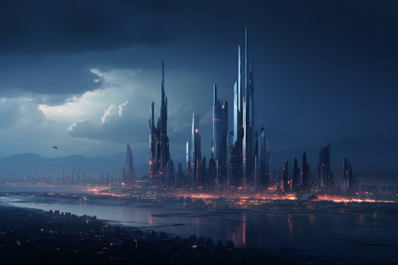 An Futuristic Nighttime: City Skyline in the Futureの素材