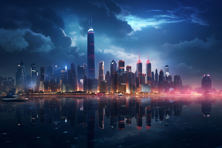 An Futuristic Nighttime: City Skyline in the Futureの素材