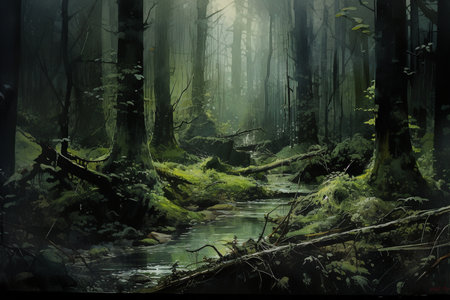 An Watercolor Serenity: Forest Painting in Watercolorの素材