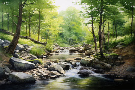 An Watercolor Serenity: Forest Painting in Watercolorの素材